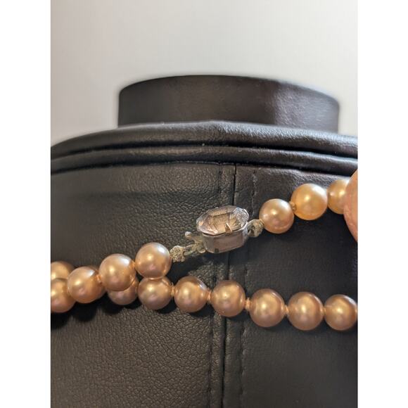 Vintage 58" Long 5-6mm Faux Champagne Pearl Rhinestone Slide In Clasp Necklace - Picture 6 of 9